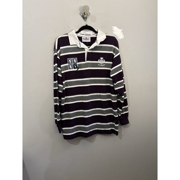 Rugby Nations Scotland striped polo long sleeve purple gray men small - Picture 1 of 14